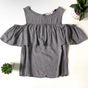 Checkered Flowy Cold Shoulder Top